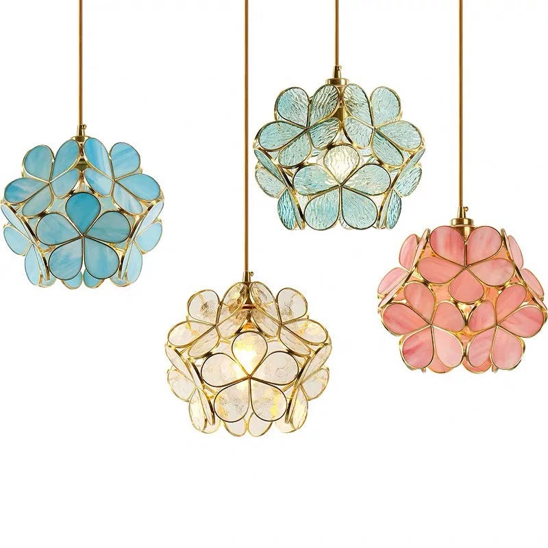 Modern Art Deco Petal Bubble Glass Shade Brass Frame 1-Light Pendant Light For Living Room