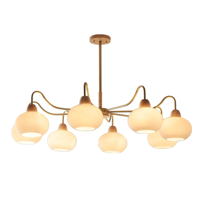 Nordic Japanese Glass Round Wood 3/6/8 Light Chandelier