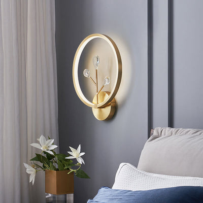 Modern Luxury Brass Crystal Tree Branch Circle LED Wall Sconce Lamp