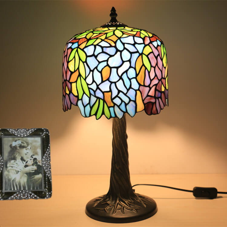 Abat-jour cylindrique en verre coloré Tiffany Fleur 1 lumière pour lampe de table 