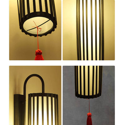 Classical New Chinese Bamboo Lantern Column 1-Light Wall Sconce Lamp