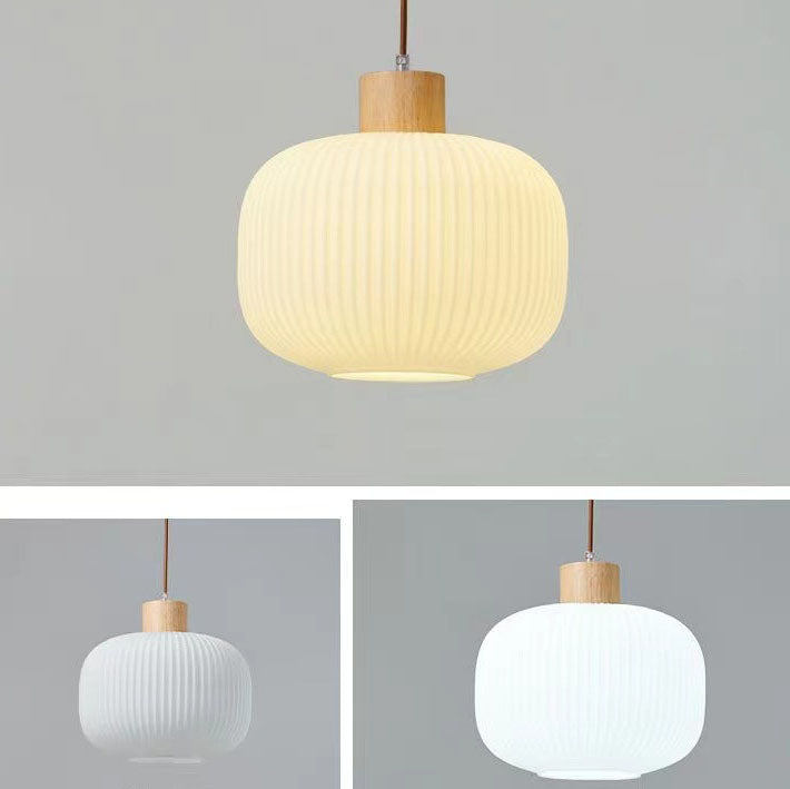 Traditional Japanese Log Solid Wood Strip Glass Jar 1/2/3 Light Island Pendant Light For Living Room
