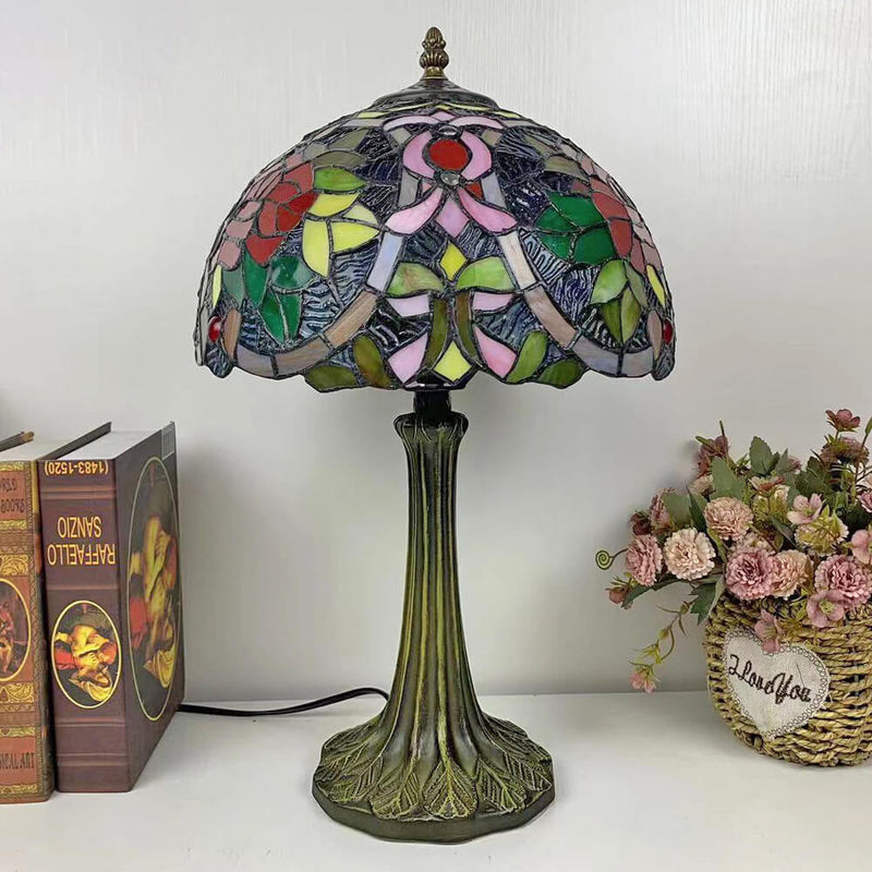 Tiffany Half Round Rose Hardware Stained Glass 1-Light Table Lamp