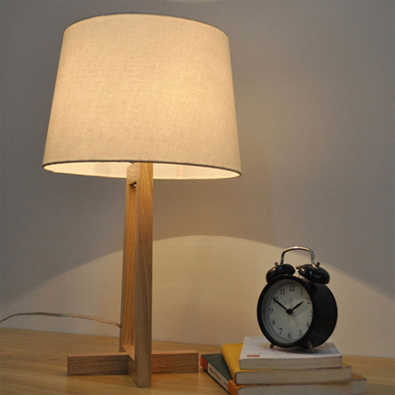 Modern Round Fabric Log Triangle Base 1-Light Table Lamp