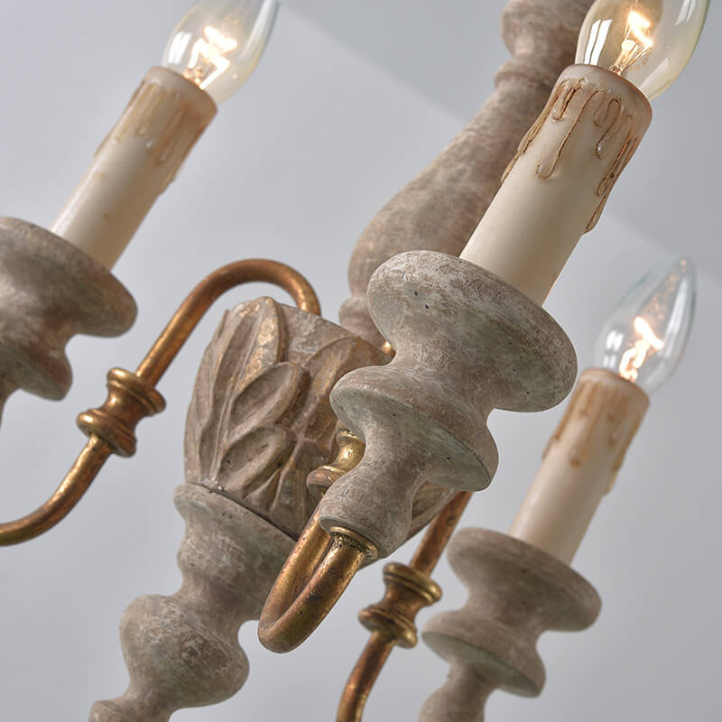 French Vintage Solid Wood Creative Candle Holder Design 3-Light Chandelier
