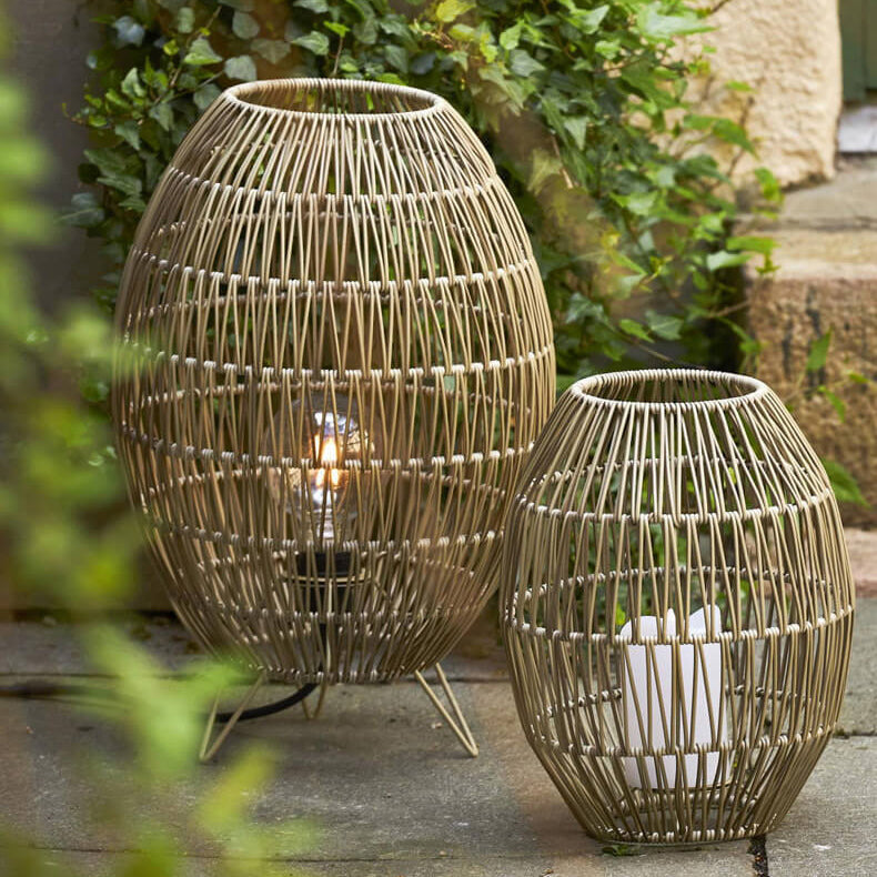 Modern Japanese Rattan Weaving Round Shaped Outdoor Waterproof Patio 1-Light Floor Lamp