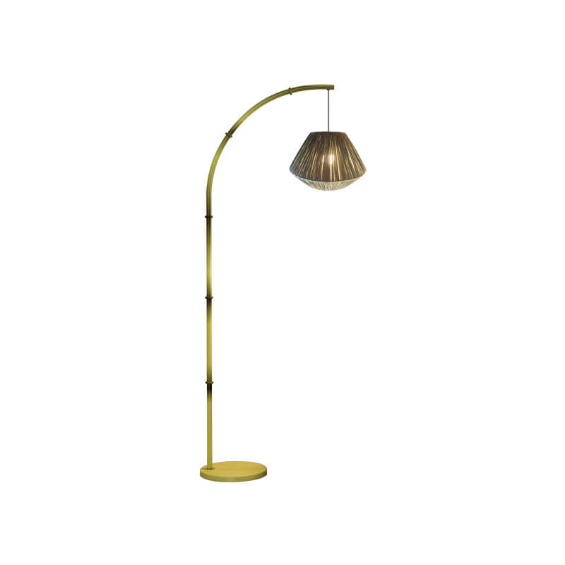 Vintage Minimalist Fabric Oval Faux Bamboo Long Pole 1-Light Standing Floor Lamp