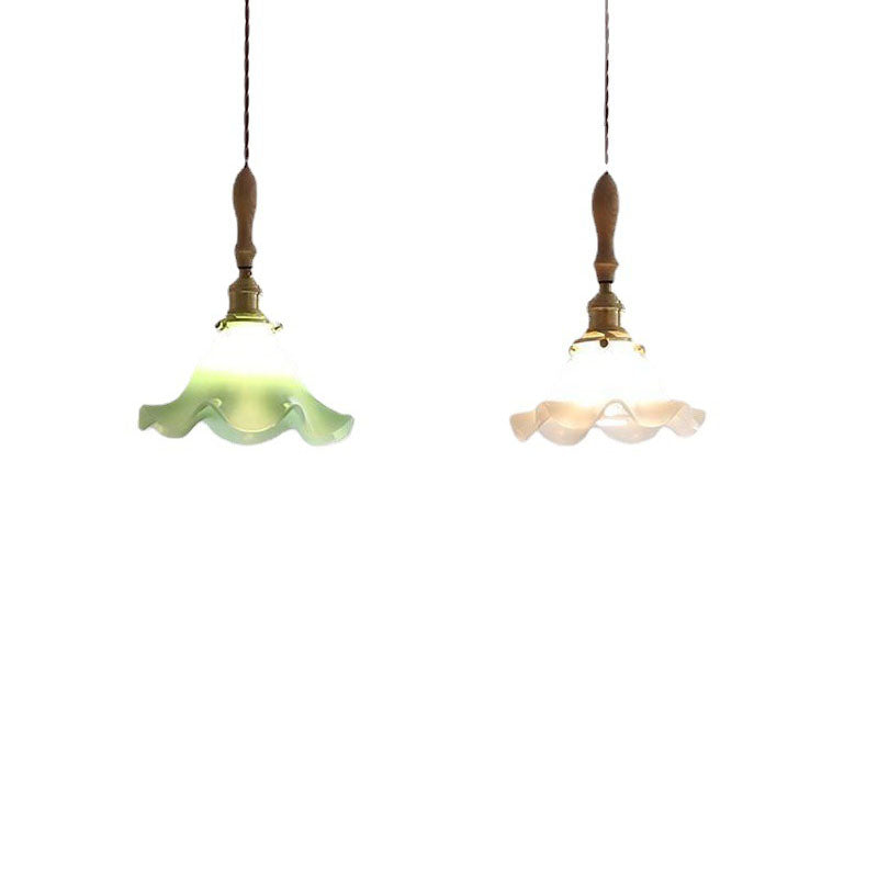 Moderne nordische Pendelleuchte mit Glas, Walnussholz und Blütenblatt-Design, 1-flammig, für Wohnzimmer &amp; Schlafzimmer 