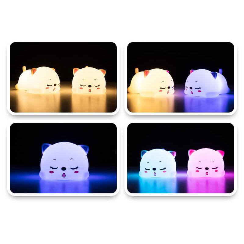 Lámpara de mesa con luz nocturna LED de control remoto de silicona creativa y encantadora de gato 