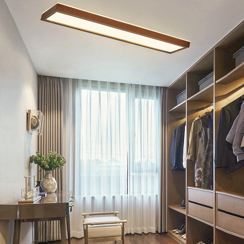 Japanese Minimalist Log Rectangular Walnut LED Flush Mount Ceiling Light