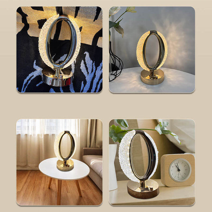 Moderne luxuriöse LED-Tischlampe mit Ring aus Eisen und Acryl mit Touch-Funktion fürs Schlafzimmer 