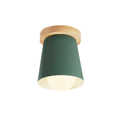 Minimalist Macaron Solid Color Iron Wood 1-Light Flush Mount Light