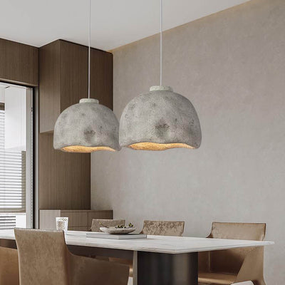 Contemporary Nordic Rough Rock Texture Semicircular 1-Light Pendant Light for Dining Room