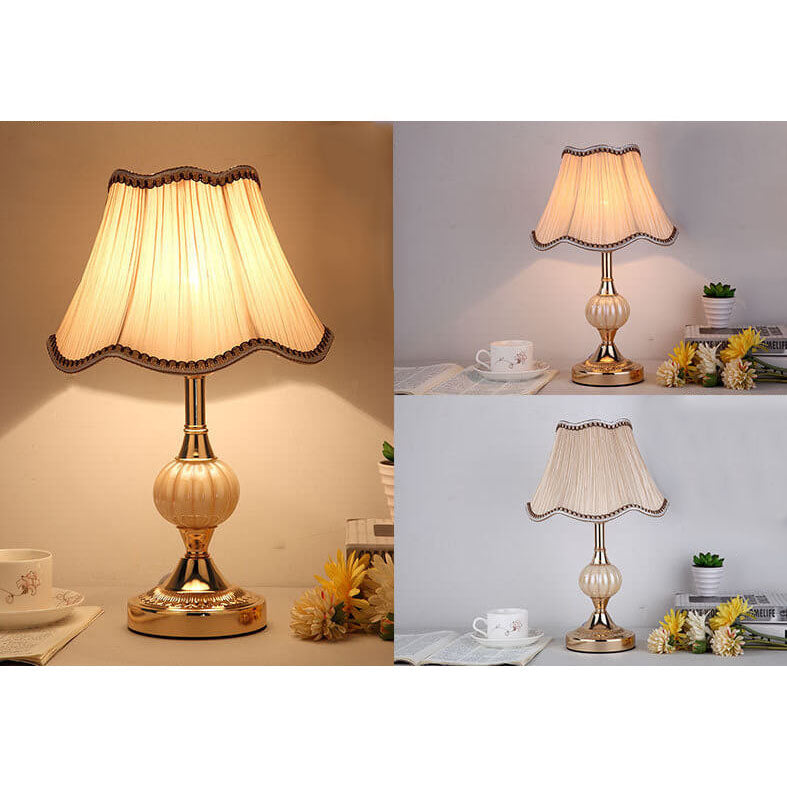 Nordic Vintage Floral Glass Fabric 1-Light Table Lamp