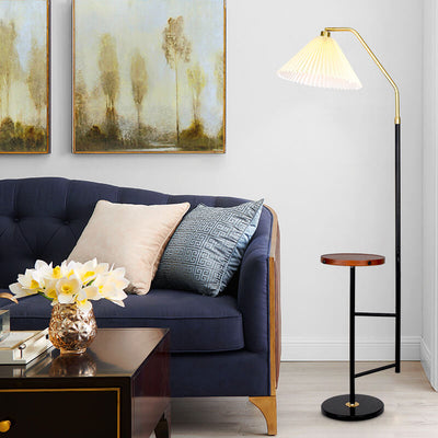 Nordische, minimalistische, plissierte Schirm-Marmor-Regal aus massivem Holz, 1-Licht-Stehlampe