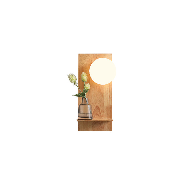 Moderne nordische 1-flammige Wandleuchte mit Glaskugel, Holz und quadratischer Basis für Schlafzimmer und Wohnzimmer 