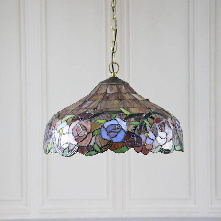 Lámpara colgante de 1 luz con cúpula de vidrio teñido estilo Tiffany Rustic 
