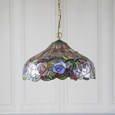 Tiffany Rustic Stained Glass Dome 1-Light Pendant Light