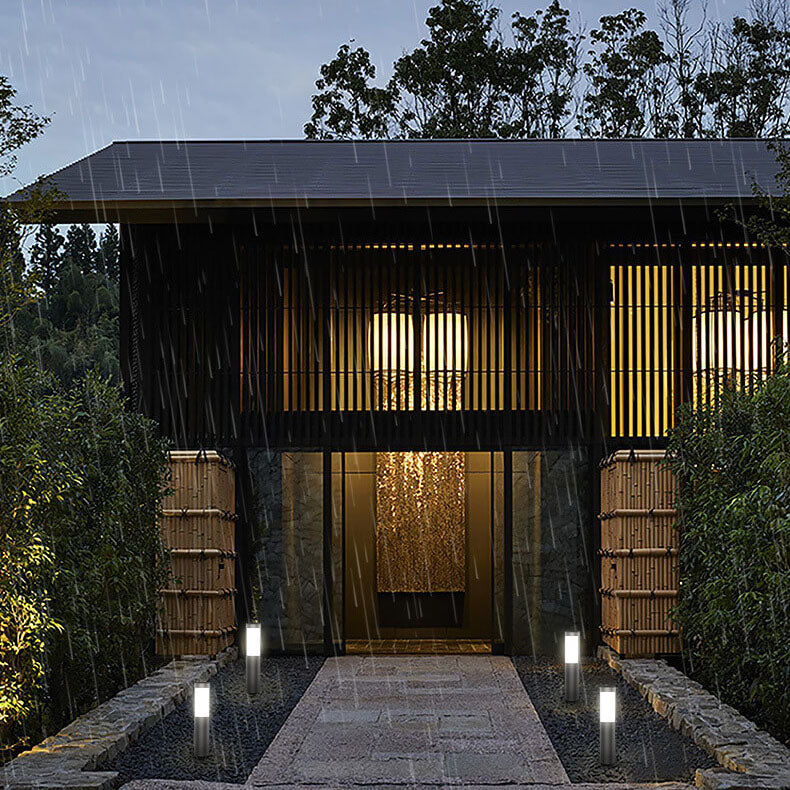 Moderna luz de paisaje de jardín LED para exteriores con energía solar, impermeable, de acero inoxidable cilíndrico, para insertar en el suelo del césped 
