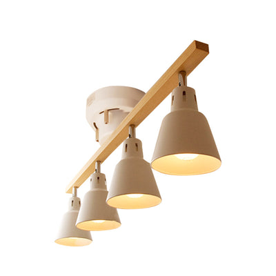 Japanese Minimalist Solid Color Wooden Iron 4-Light Semi-Flush Mount Light