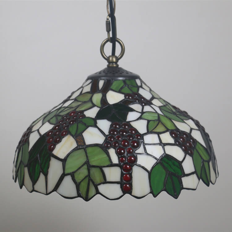 Vintage Tiffany Grape Glasmalerei 1-Licht Pendelleuchte 