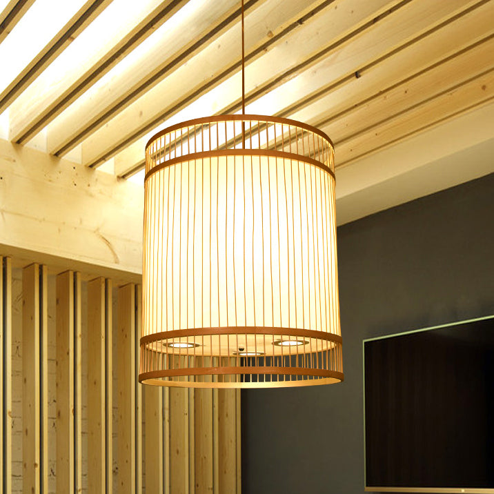 Modern Bamboo Weaving 3-Light Cylinder Chandelier