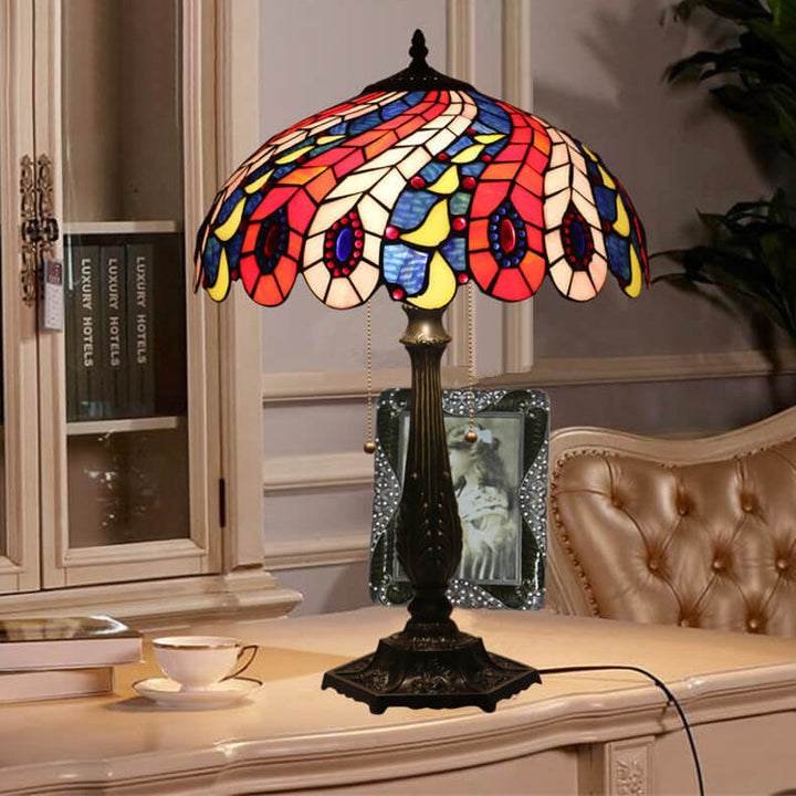 Lampe de table à 1 lumière avec motif créatif de plume de queue de paon Tiffany 