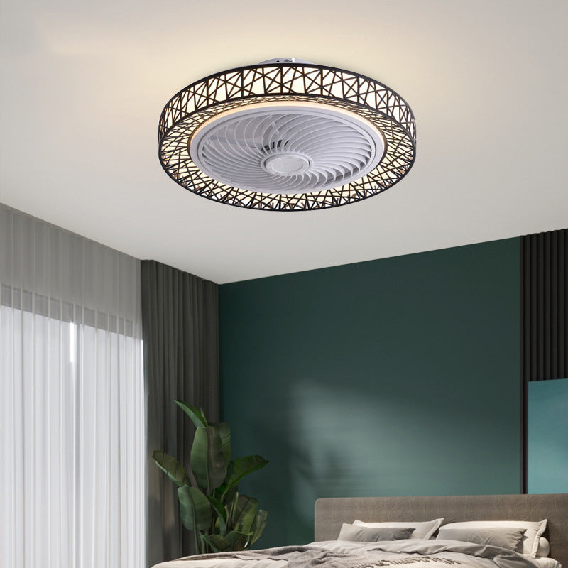 Modern Luxury Round Lace LED Flush Mount Ceiling Fan Light