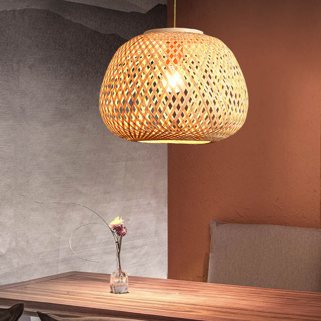 Modern Spiral Bamboo Weaving 1-Light Pendant Light