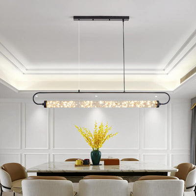 Nordic Light Luxury Starry Glass Long Strip LED Island Light Chandelier