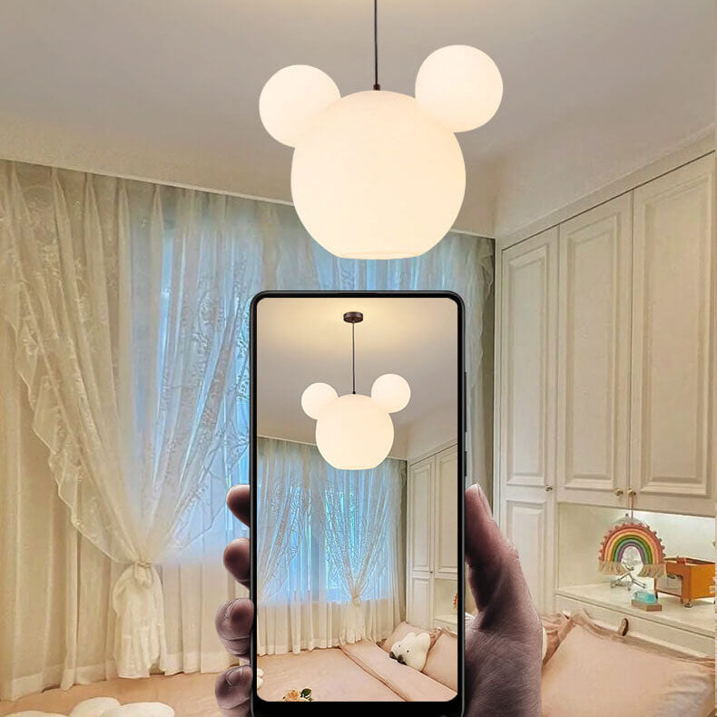 Modern Minimalist Milk White PE Mouse 3-Light Kids Chandelier