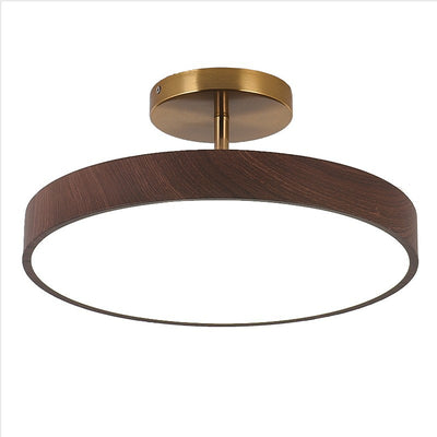 Japanese Wabi-sabi Minimalist Wood Grain Round LED Semi-Flush Mount Light