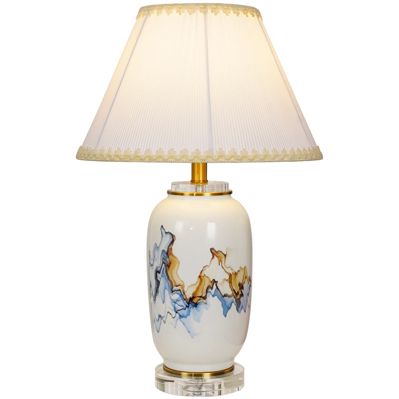 Light Luxury Chinese Ceramic Oval Jar Base Fabric 1-Light Table Lamp