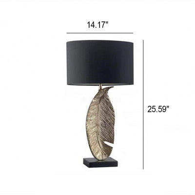 Nordic Creative Fabric Drum Leaf Resin Base 1-Light Table Lamp