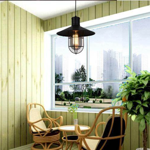 Contemporary Industrial Round Black Cage Iron 1-Light Single Bell Pendant Light For Living Room