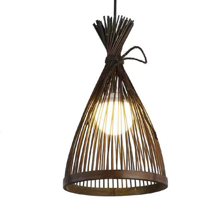 Suspension Luminaire Style Japonais Vintage Tressage de Rotin Conique 1 Lumière 