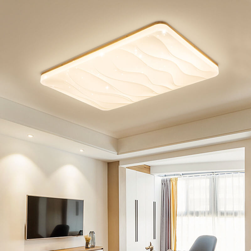 Moderne minimalistische Deckenleuchte mit Massivholzkante, PVC-rechteckigem Schirm und LED-Aufbauleuchte für das Wohnzimmer 