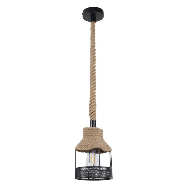 Luminaire suspendu à 1 lumière en corde de chanvre et rotin nostalgique de style industriel 