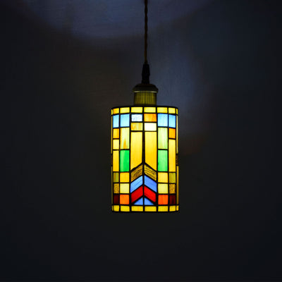 Tiffany Mediterranean Stained Glass Cylinder 1-Light Pendant Light
