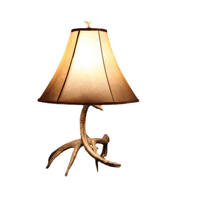 European Creative Antler Resin Faux Deer Pattern Fabric Shade 1-Light Table Lamp