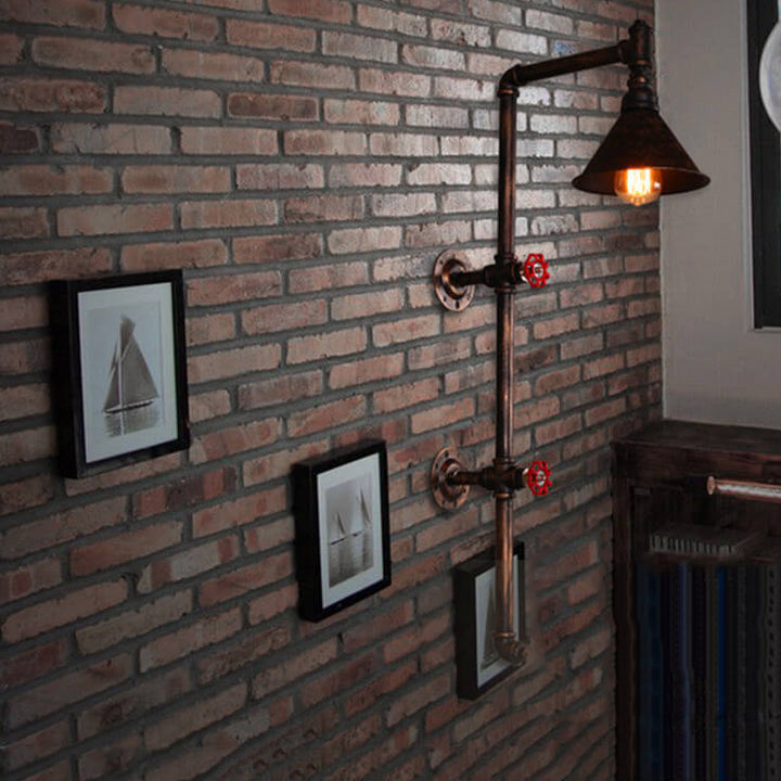 Diseño de grifo de tubería de agua de hierro industrial retro 1-luz aplique de pared 