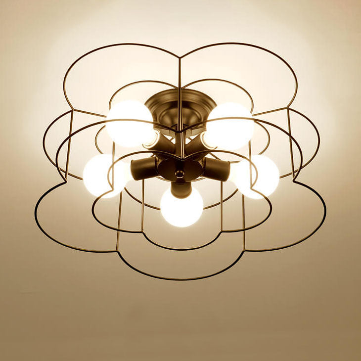 Nordic Creative Iron Petals 5-Light Semi-Flush Mount Ceiling Light