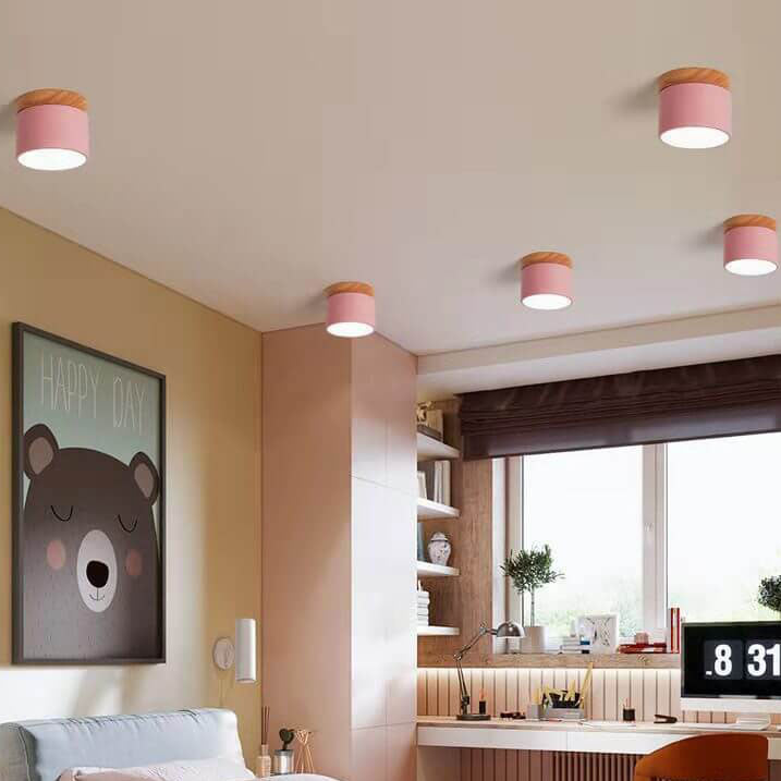 Scandinavian Macaroon Solid Color Log LED Flush Mount Ceiling Light