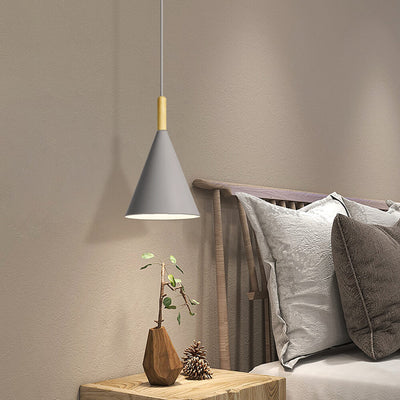 Nordic Minimalist Macaron Cone Wood 1-Light Pendant Light