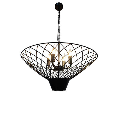 Vintage Industrial Black Wrought Iron Umbrella Shape With Spotlight 4-Light Chandelier