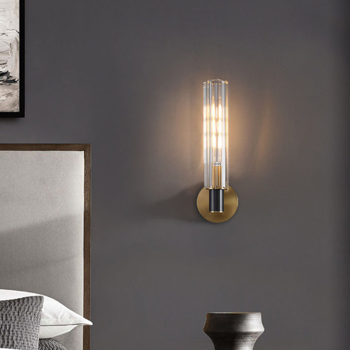 Moderne luxuriöse Zylinder-Wandleuchte aus Kupfer und Glas mit 1/2-flammigem Licht für das Schlafzimmer 