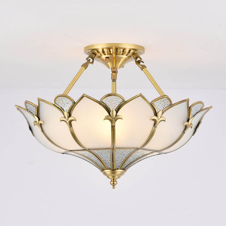 European-style Light Luxury All-copper Glass 4/6-Light Semi-Flush Mount Light