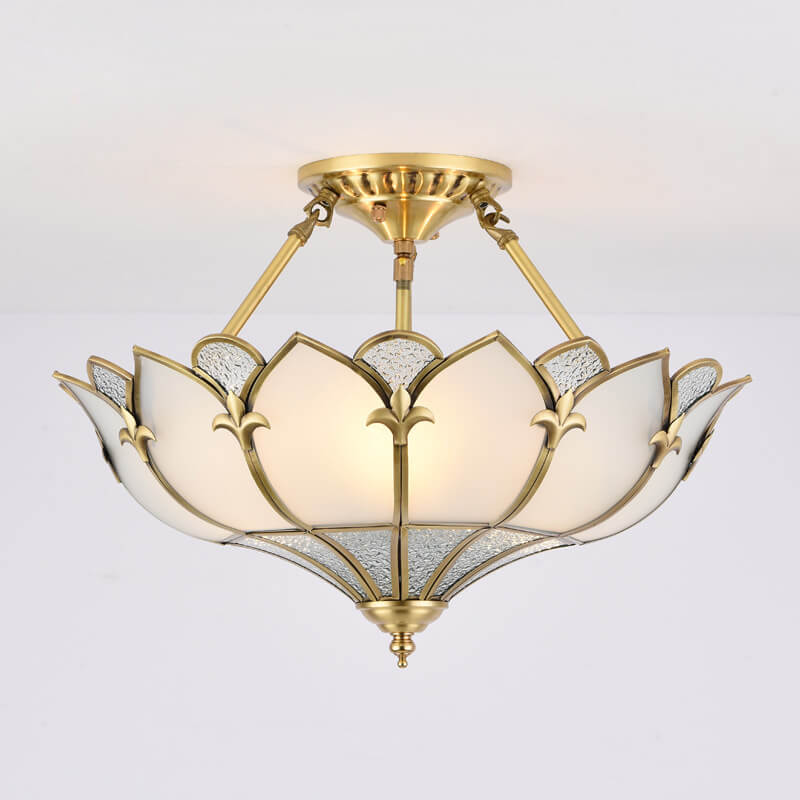 European-style Light Luxury All-copper Glass 4/6-Light Semi-Flush Mount Light