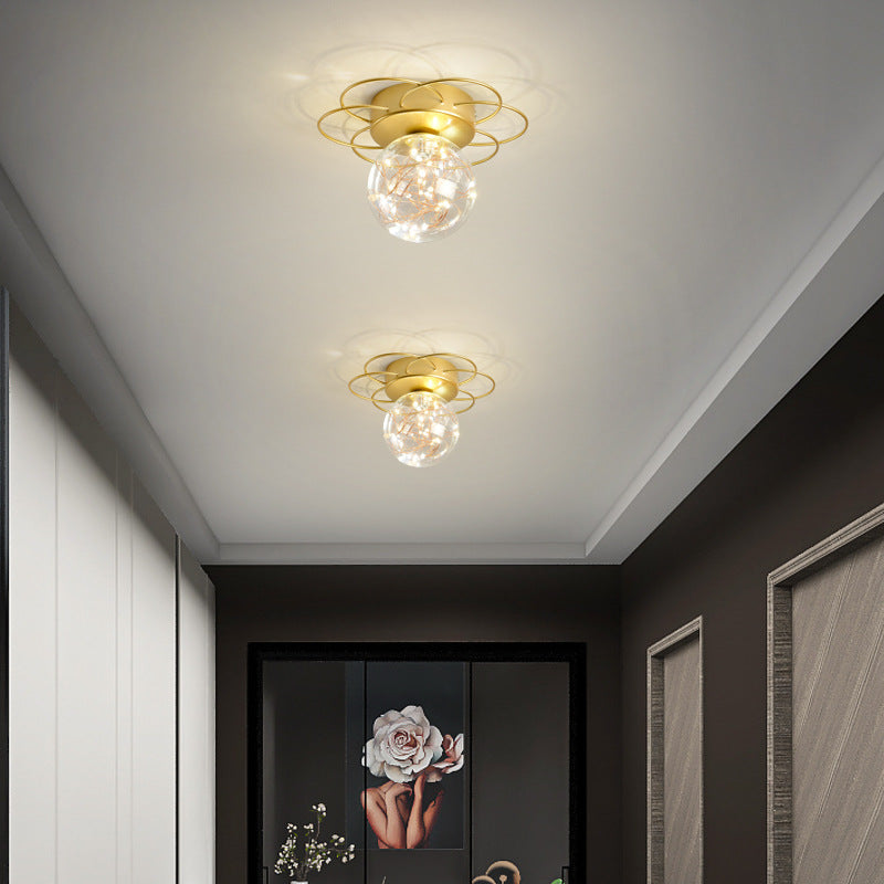 Modern Light Luxury Glass Orb Flower Base LED Semi- Flush Mount Ceiling Light