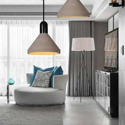 Lámpara colgante de 1 luz de cemento y madera maciza de estilo industrial 